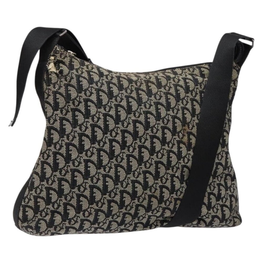 Authentic Christian Dior Trotter Canvas Shoulder Bag Navy Silver